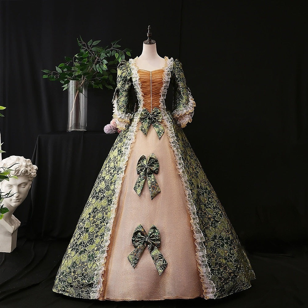 Ball Gown Square Neck Half Sleeves Floor-Length Vintage Party Costume Masquerade Rococo Victorian Renaissance Lace Dress