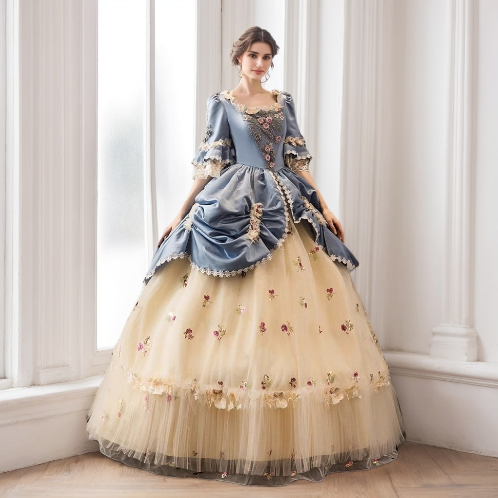 Ball Gown Square Neck Half Sleeves Floor-Length Rococo Victorian Dress Party Costume Prom Dress