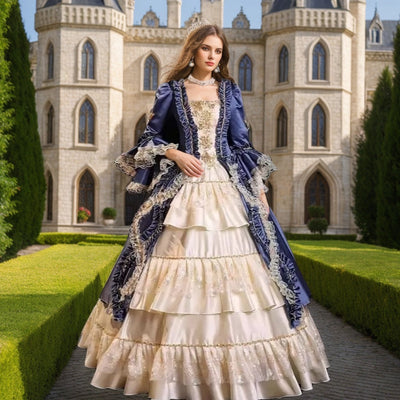 Ball Gown Round Neck 3/4 Length Sleeves Floor-Length Rococo Victorian Party Costume Masquerade Prom Quinceanera Dress