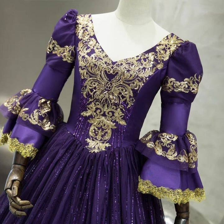 Ball Gown V-Neck 3/4 Length Sleeves Floor-Length Victorian Party Cosplay Costume Masquerade Rococo Prom Dress