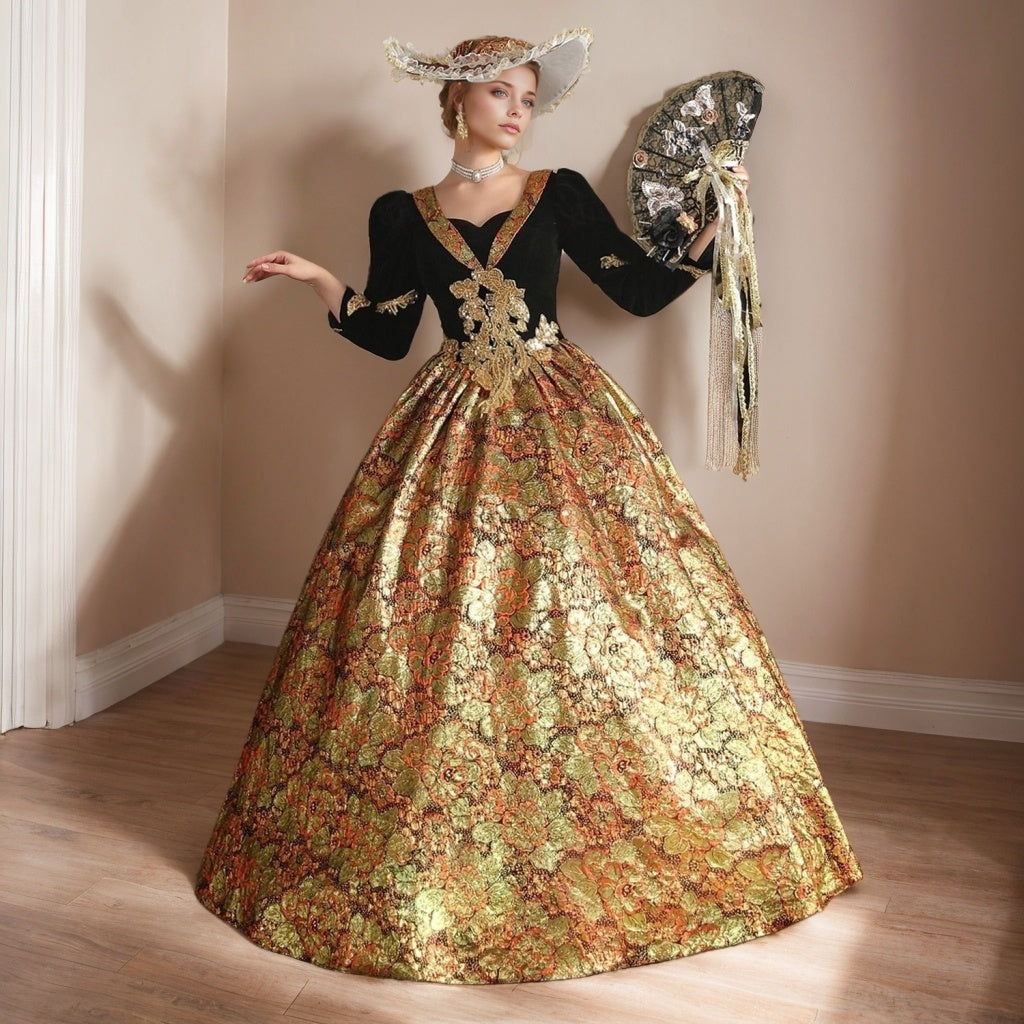 Ball Gown Sweetheart Neck 3/4 Length Sleeves Floor-Length Royal Victorian Party Costume Masquerade Rococo Prom Quinceanera Dress
