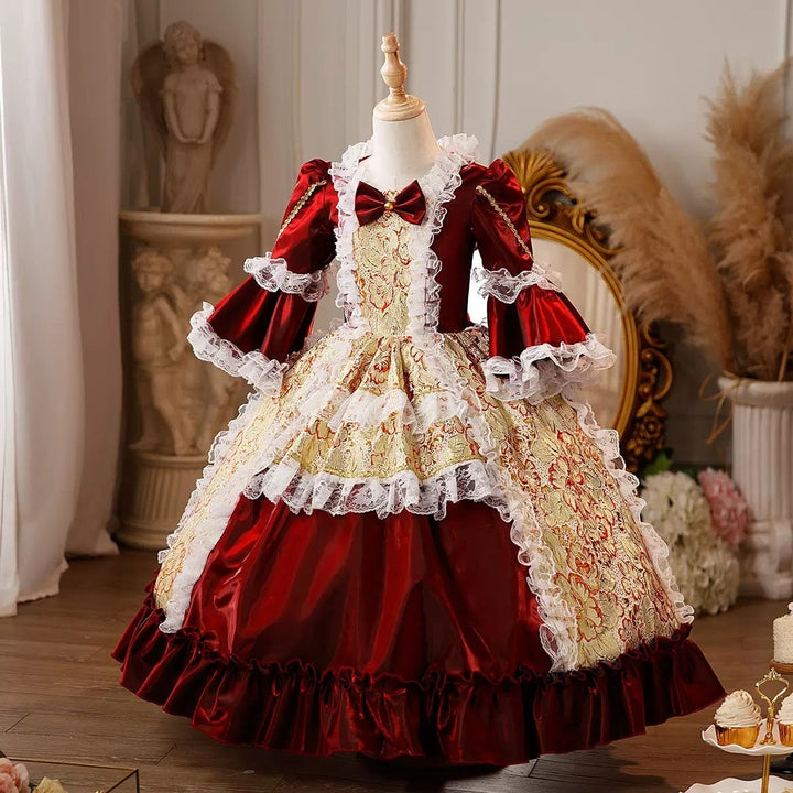 Girl's Ball Gown Round Neck 3/4 Length Sleeves Floor Length Lace Victorian Princess Costume Cosplay Masquerade Rococo Party Dress