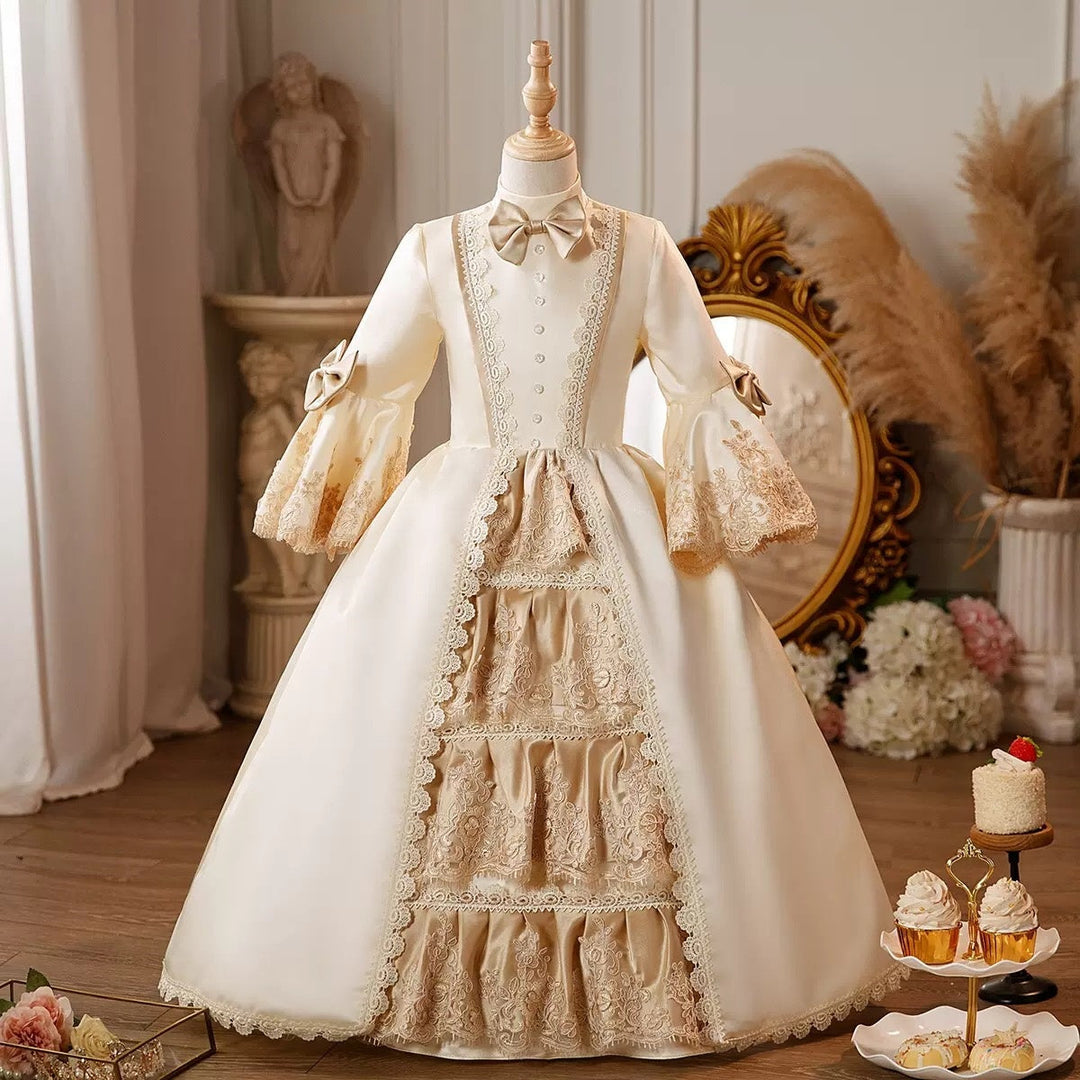 Girl's Ball Gown Jewel Neck 3/4 Length Sleeves Floor Length Lace Victorian Princess Costume Cosplay Masquerade Rococo Party Dress with Bowknot