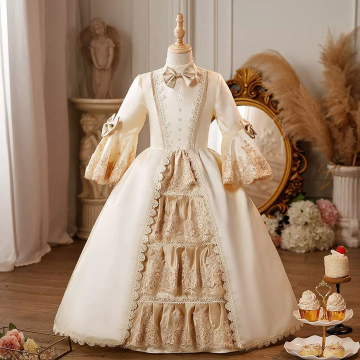 Girl's Ball Gown Jewel Neck 3/4 Length Sleeves Floor Length Lace Victorian Princess Costume Cosplay Masquerade Rococo Party Dress with Bowknot