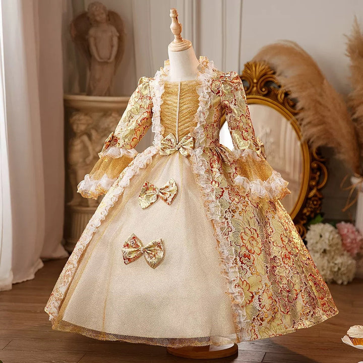 Girl's Ball Gown 3/4 Length Sleeves Floor Length Lace Victorian Princess Costume Cosplay Masquerade Rococo Party Dress with Bowknot