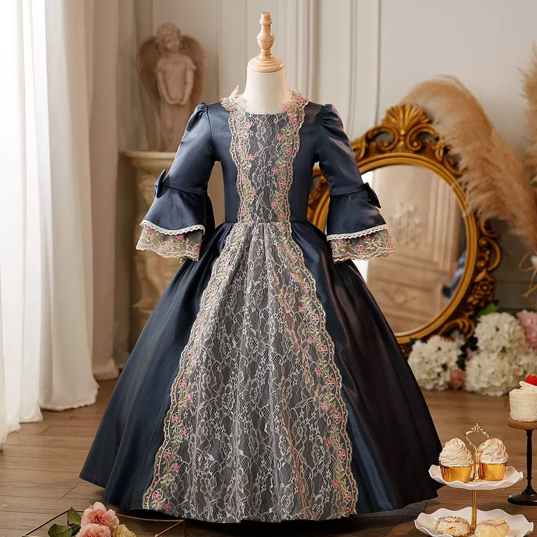 Girl's Ball Gown Round Neck 3/4 Length Sleeves Floor Length Floral Victorian Princess Costume Cosplay Masquerade Rococo Party Dress with Lace