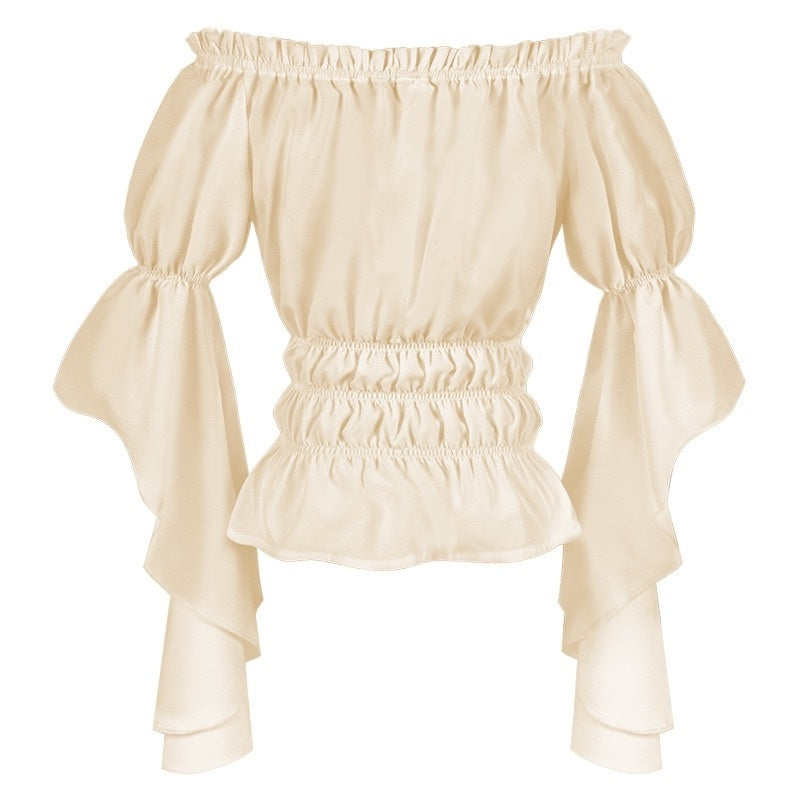 Women's Retro Vintage Medieval  Off-The-Shoulder Pirate Ruffle Halloween Blouse / Shirt