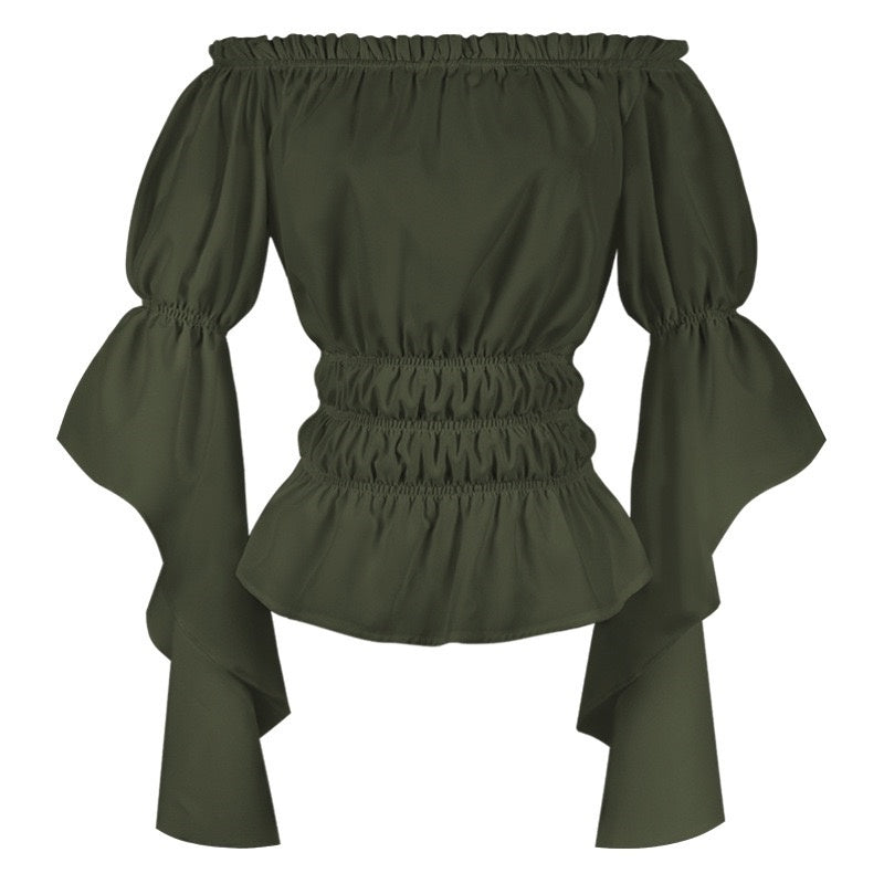 Women's Retro Vintage Medieval  Off-The-Shoulder Pirate Ruffle Halloween Blouse / Shirt