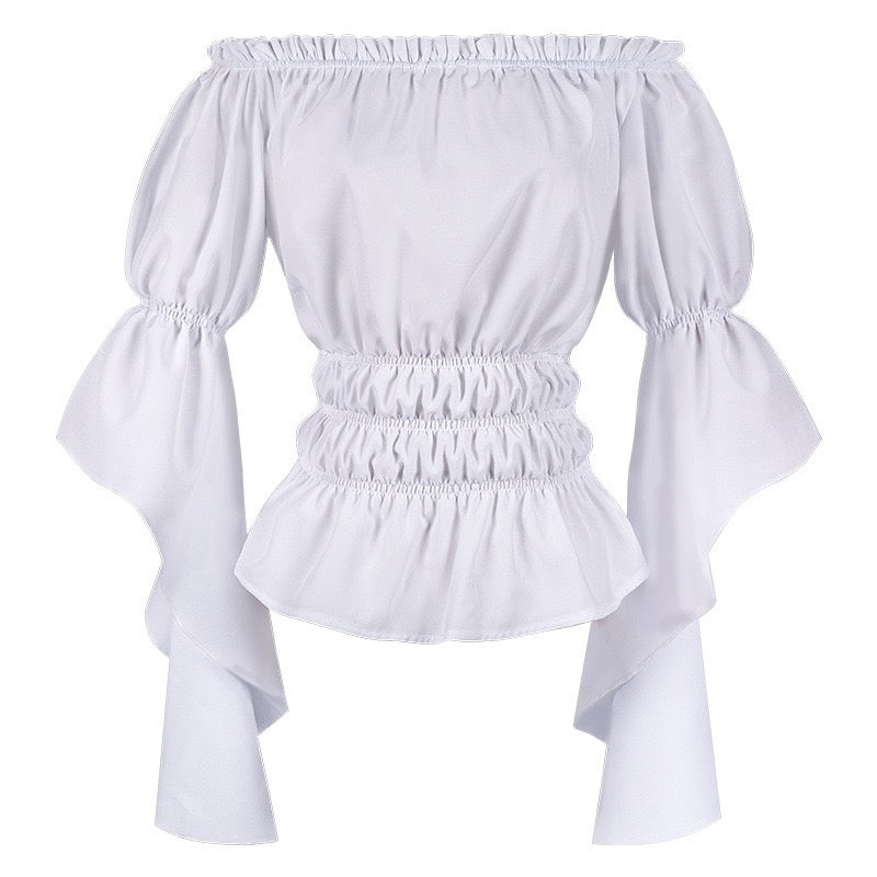 Women's Retro Vintage Medieval  Off-The-Shoulder Pirate Ruffle Halloween Blouse / Shirt