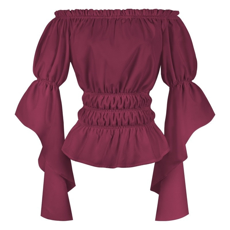 Women's Retro Vintage Medieval  Off-The-Shoulder Pirate Ruffle Halloween Blouse / Shirt