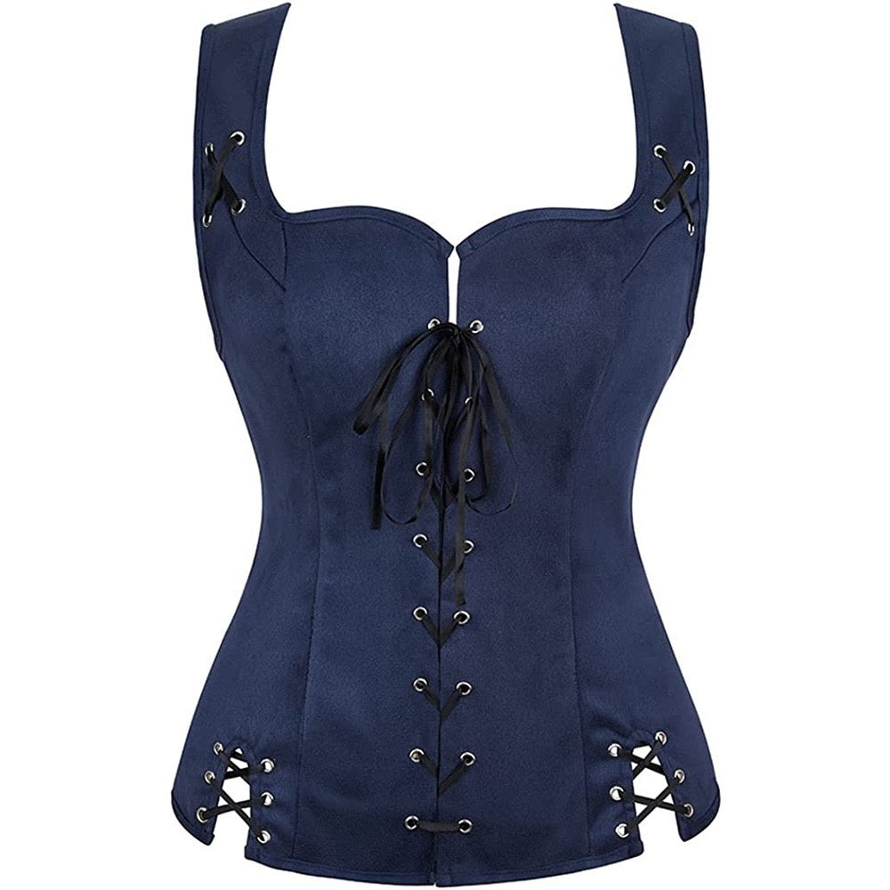 Women's Retro Vintage Medieval Renaissance Suede Pirate Viking Drawstring Solid Coloured Fantasy Steampunk Halloween Carnival Masquerade Vest