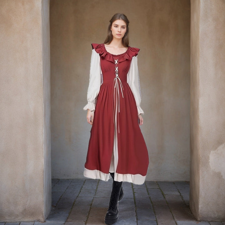 A-Line/Princess Round Neck Long Sleeves Floor-Length Ireland Medieval Vintage Cosplay Halloween Dress