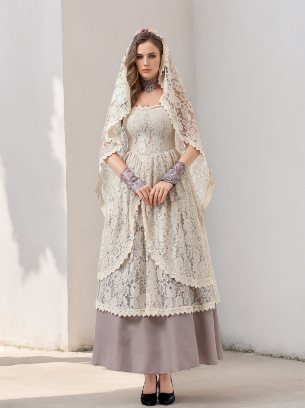 Women's Victorian Medieval Renaissance Prom Bride Outlander Lace Celtic Fantasy Halloween Carnival Masquerade Dress