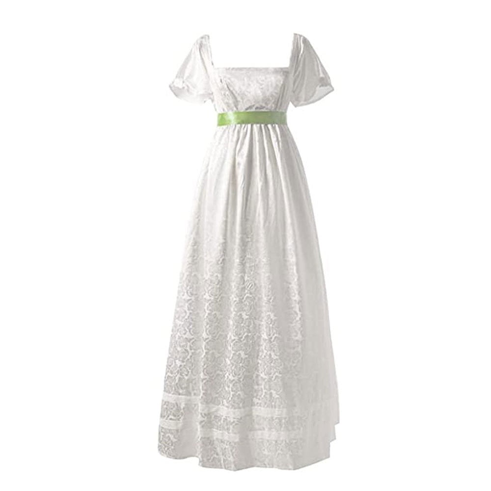 A-Line/Princess V-Neck Short Sleeves Ankle-Length Retro Vintage Medieval Renaissance Dress