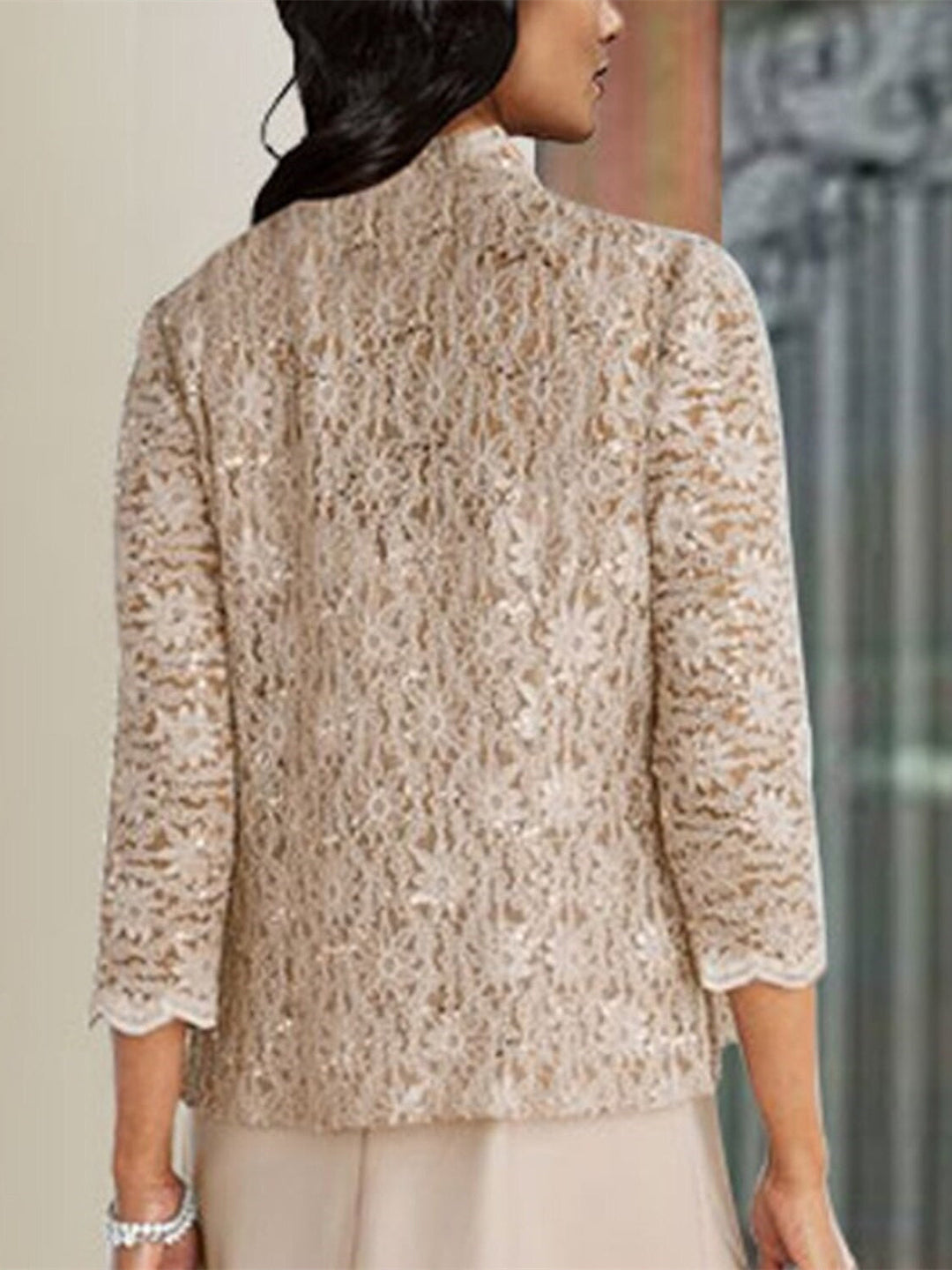 Elegant Sun Protection 3/4 Length Sleeve Lace Fall Wedding Wraps With Pure colour