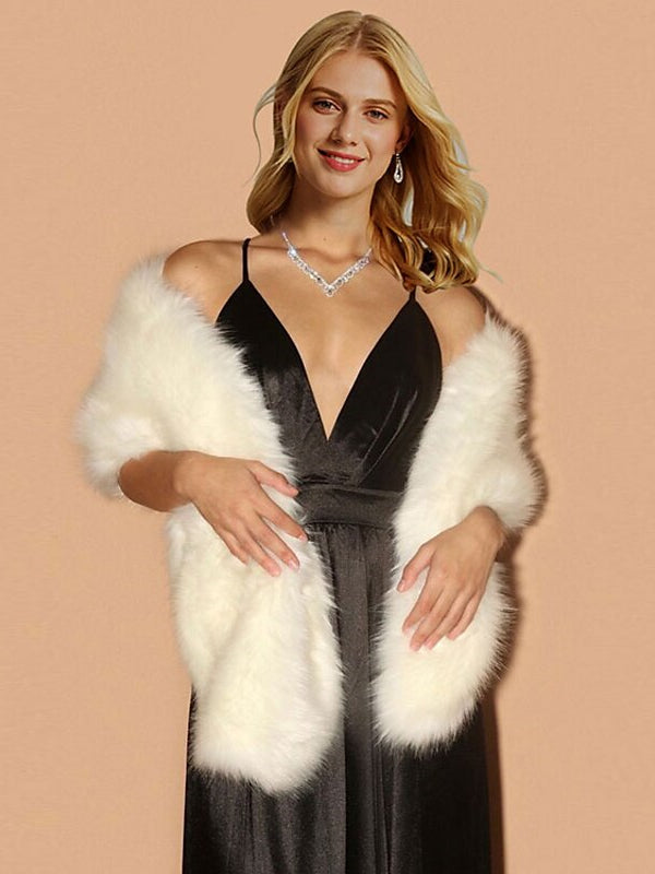 Wihte Faux Fur Wraps Shawls Women‘s Wrap Elegant Sleeveless Wedding Guest Wraps With Pure colour