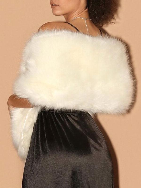 Wihte Faux Fur Wraps Shawls Women‘s Wrap Elegant Sleeveless Wedding Guest Wraps With Pure colour
