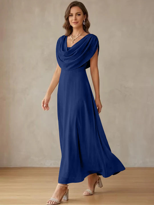 A-Line/Princess Cowl Neck Chiffon Cocktail Dresses Little White Dresses Ankle-Length Sleeveless Graduation Dress