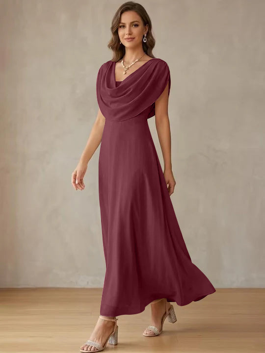 A-Line/Princess Cowl Neck Chiffon Cocktail Dresses Little White Dresses Ankle-Length Sleeveless Graduation Dress