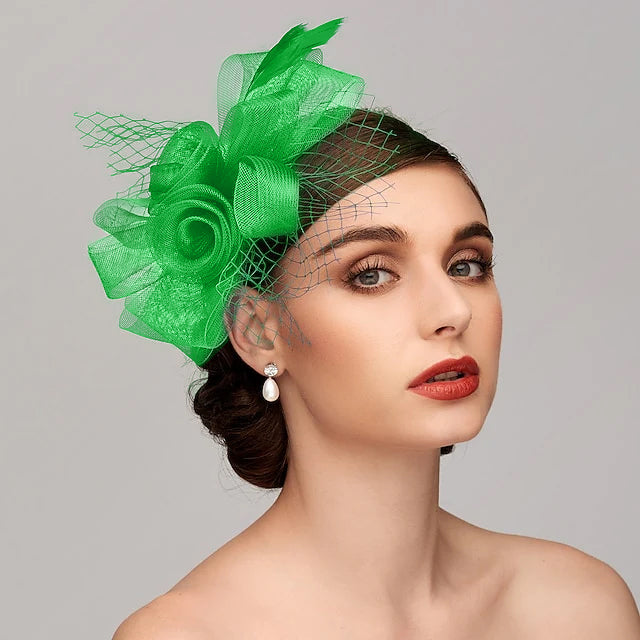 Elegant Net Mesh Tulle Fascinator Hats Headpiece Clip Headband with Bow
