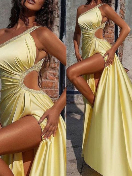 Sheath/Column One-Shoulder Floor-length Prom Dresses