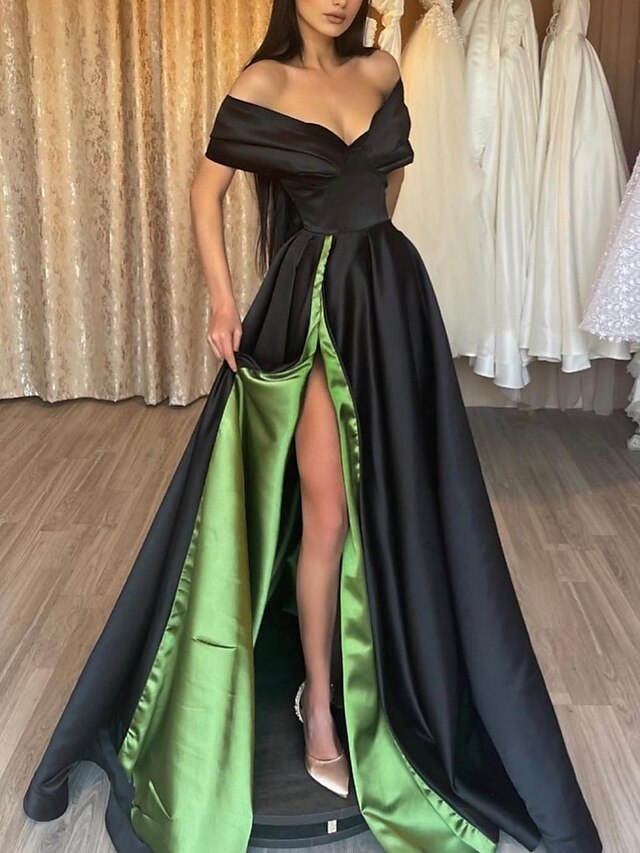 A-Line/Princess Off-the-Shoulder Floor-length Prom Dresses