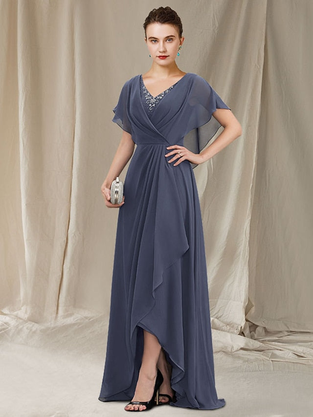 A-Line/Princess V-Neck Asymmetrical Mother of the Bride Dresses