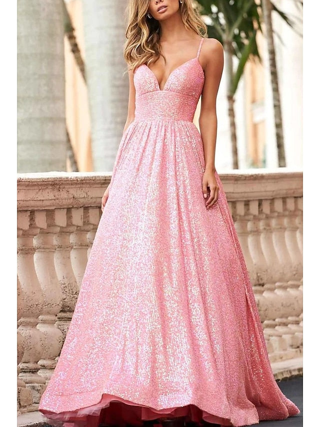 A-Line/Princess Spaghetti Straps Long Prom Dresses