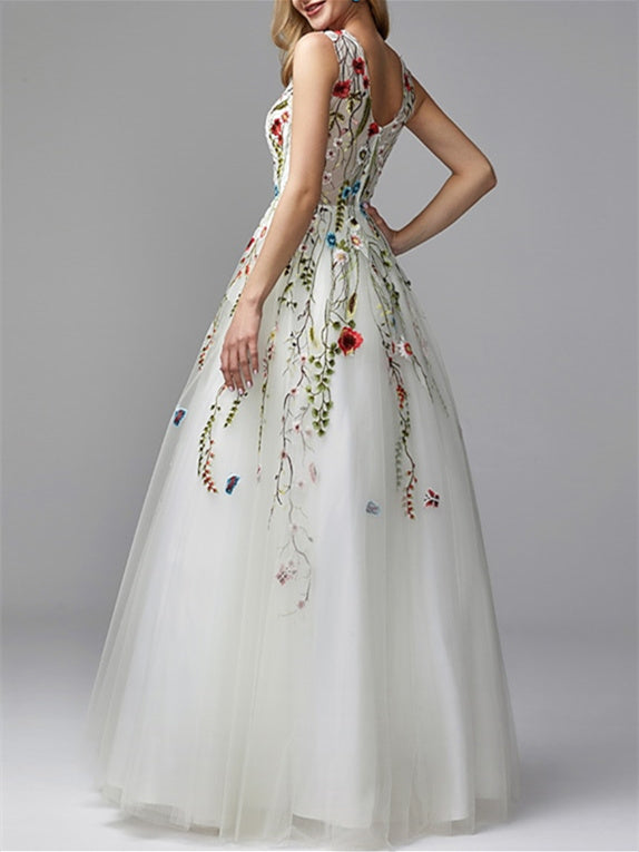 A-Line/Princess V-Neck Floor-length Prom Dresses