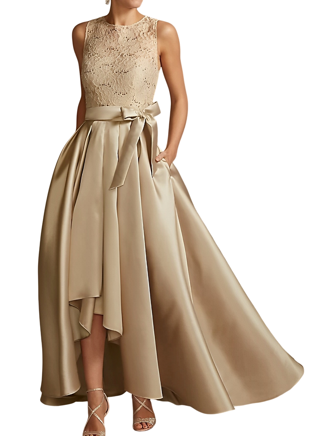 A-Line/Princess Jewel Neck Sleeveless Asymmetrical Mother Of The Bride Dresses With Pleats