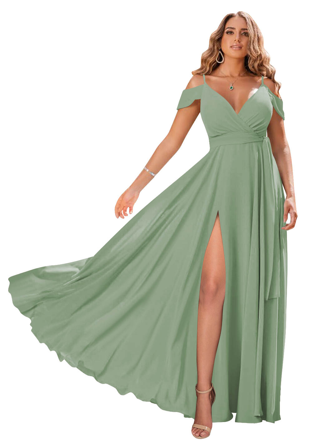 A-Line/Princess Off-The-Shoulder Long Bridesmaid Dresses With Split Side