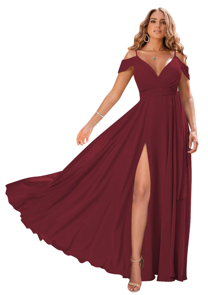 A-Line/Princess Off-The-Shoulder Long Bridesmaid Dresses With Split Side