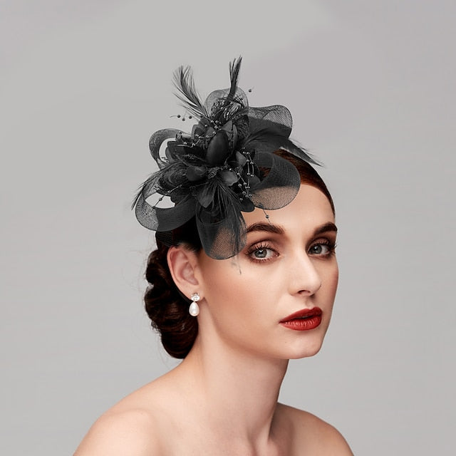 Elegant Feather Net Fascinators Hats with Feathers