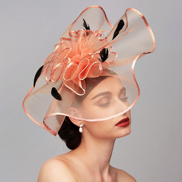 Elegant Feather Hat Fascinators Headpiece with Feather Floral Flower