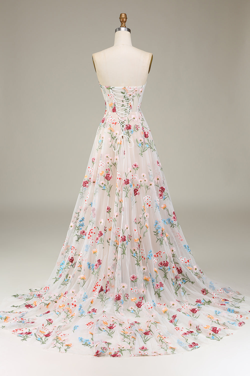 A-Line/Princess Sweetheart Strapless Floor-Length floral Evening Dress with Embroidery