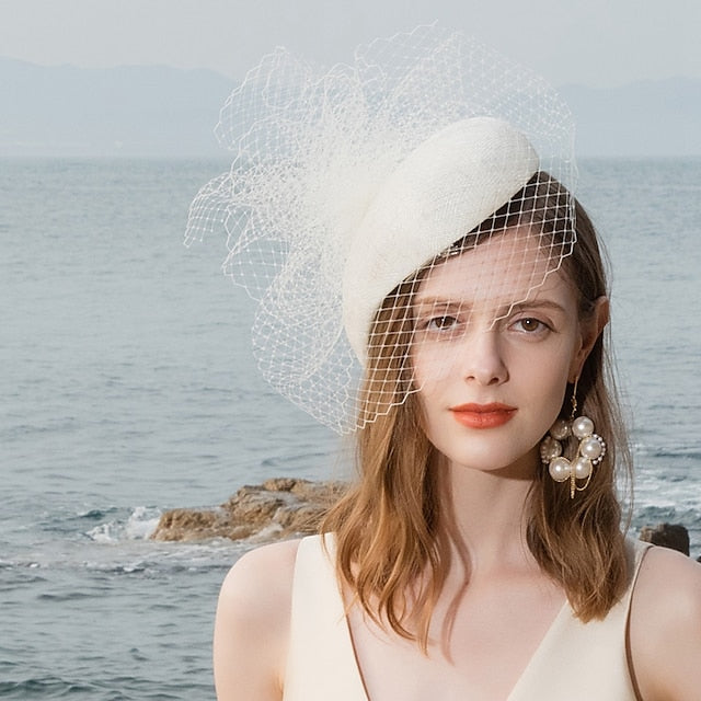 Fascinators Linen Wedding With Flowers Headpiece