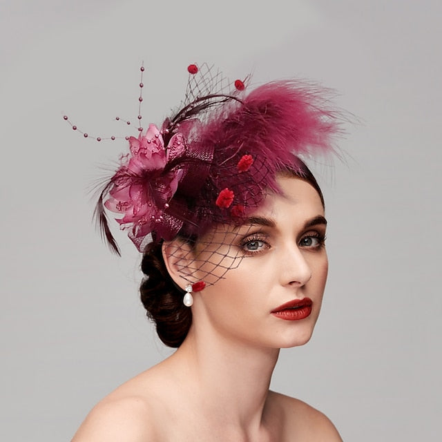 Feather Net Fascinators Headwear with Floral