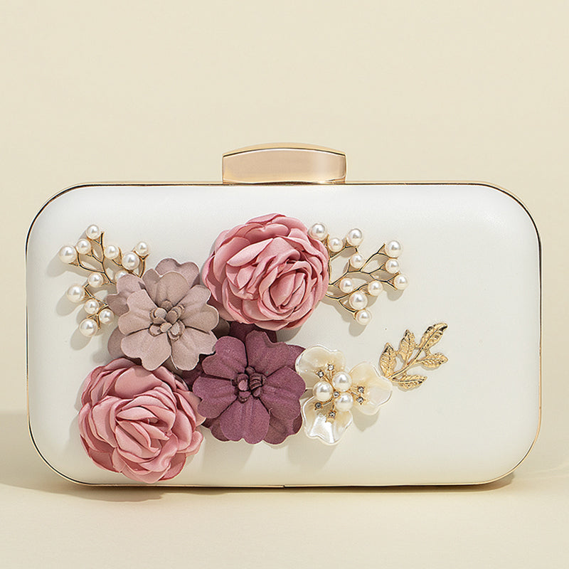 Flower Imitation Pearl Metal Clutch Bags