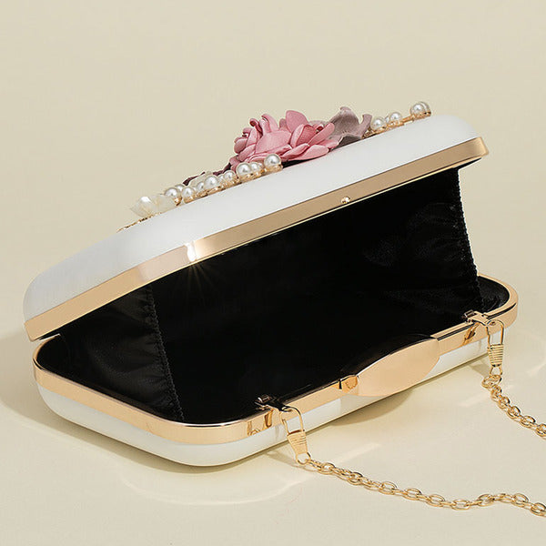 Flower Imitation Pearl Metal Clutch Bags