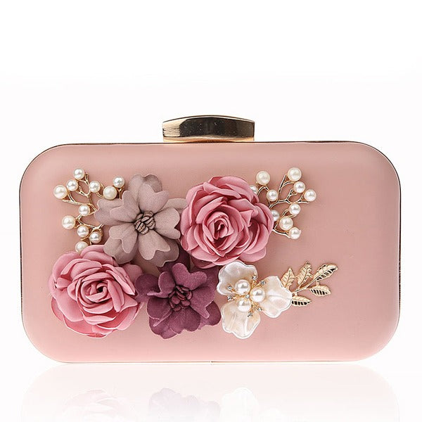 Flower Imitation Pearl Metal Clutch Bags