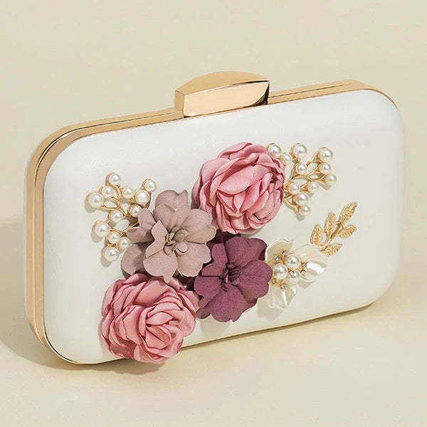 Flower Imitation Pearl Metal Clutch Bags