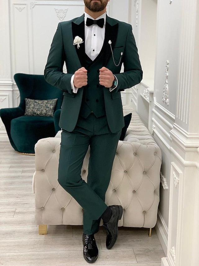 Men's Tailored Fit Single Breasted One-button 3 Pieces Solid Coloured Wedding Suits