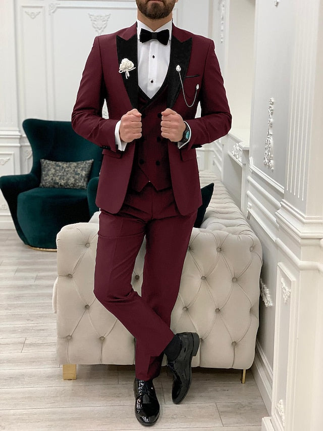 Men's Tailored Fit Single Breasted One-button 3 Pieces Solid Coloured Wedding Suits