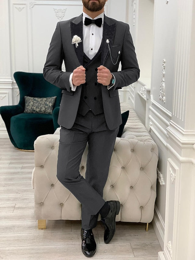 Men's Tailored Fit Single Breasted One-button 3 Pieces Solid Coloured Wedding Suits