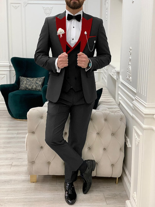 Men's Tailored Fit Single Breasted One-button 3 Pieces Solid Coloured Wedding Suits