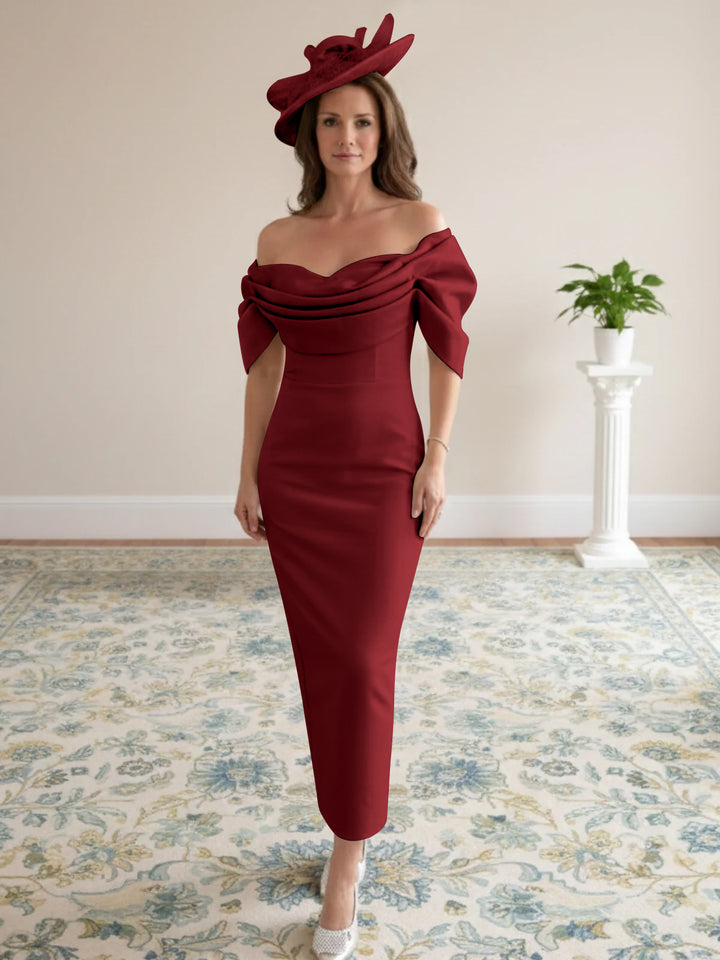 Sheath/Column 1/2 Sleeves Ankle-Length Off-the-Shoulder Mother of the Bride Dresses