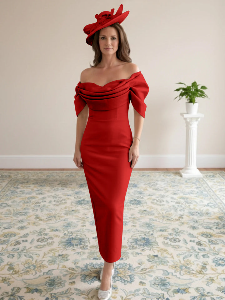 Sheath/Column 1/2 Sleeves Ankle-Length Off-the-Shoulder Mother of the Bride Dresses