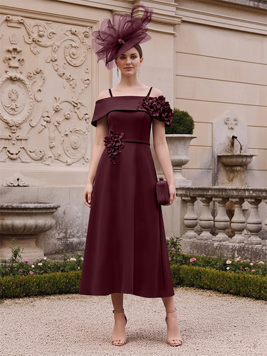 A-Line/Princess Square Neck Short Sleeves Mother of the Bride Dresses with 3D Flower