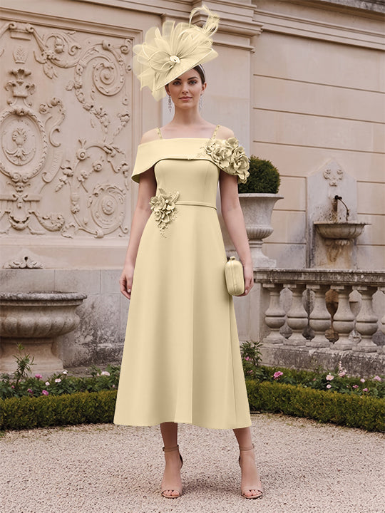 A-Line/Princess Square Neck Short Sleeves Mother of the Bride Dresses with 3D Flower