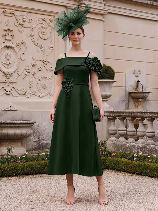 A-Line/Princess Square Neck Short Sleeves Mother of the Bride Dresses with 3D Flower